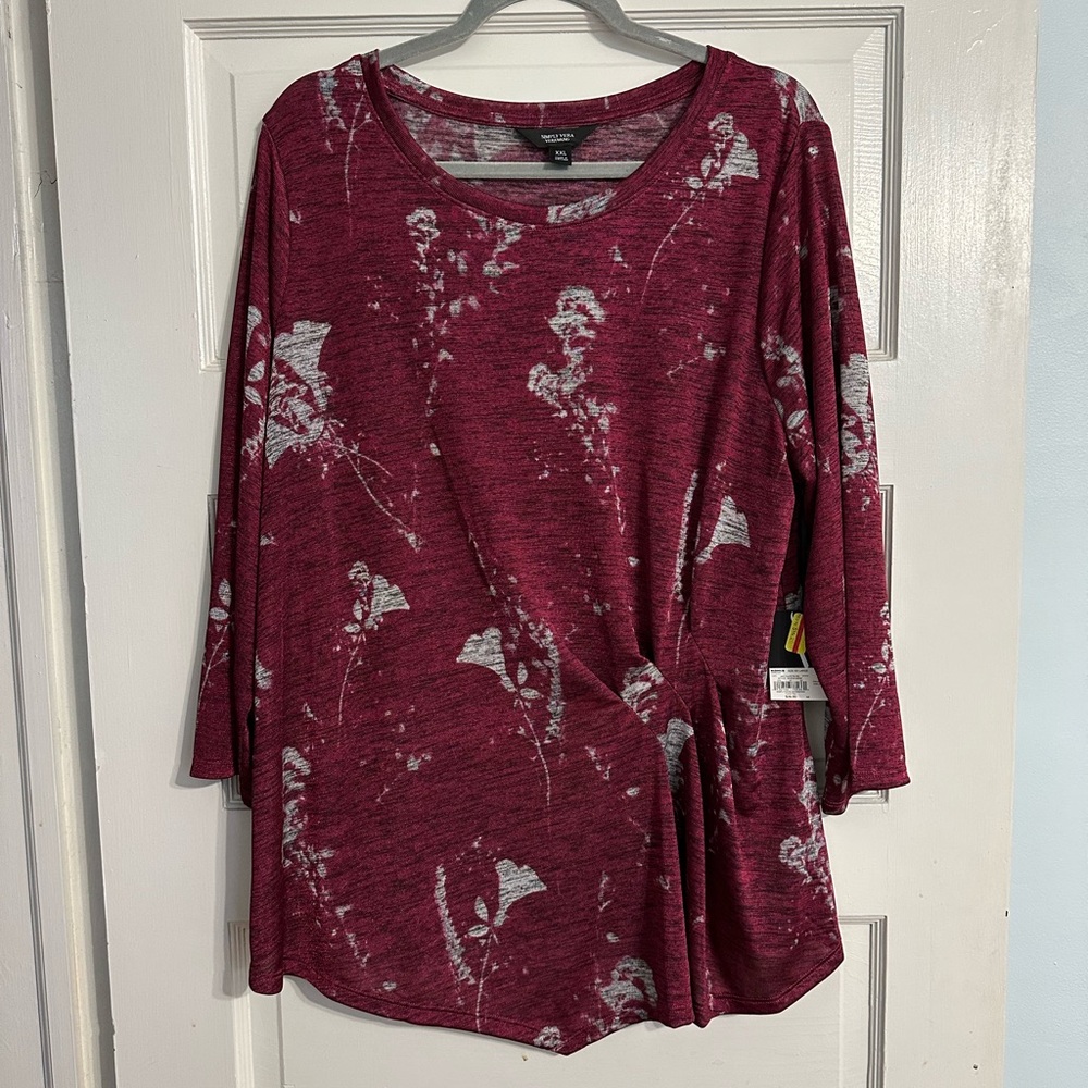 Simply Vera Vera Wang - Red Floral Blouse - Size XXL - NWT